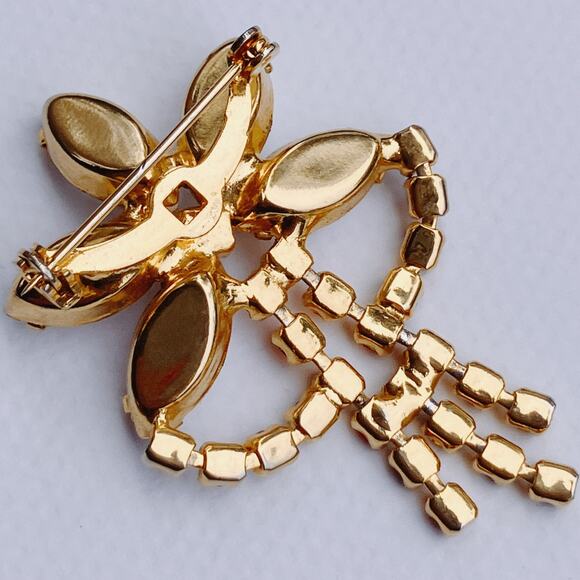 VTG Mid Century Milk Glass Red Blue Rhinestone Patriotic Brooch 1950s Gold Tone - Picture 5 of 7